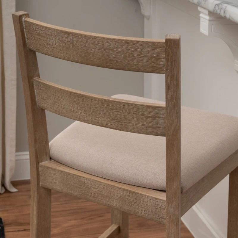 Rustic Graywash Wood Upholstered Bar Stool