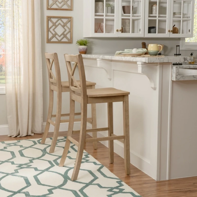 Rustic Graywash Wood X Back Bar Stool