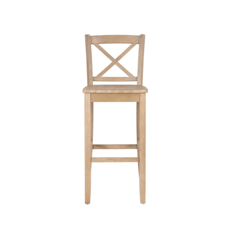 Rustic Graywash Wood X Back Bar Stool