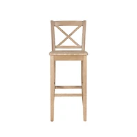 Rustic Graywash Wood X Back Bar Stool