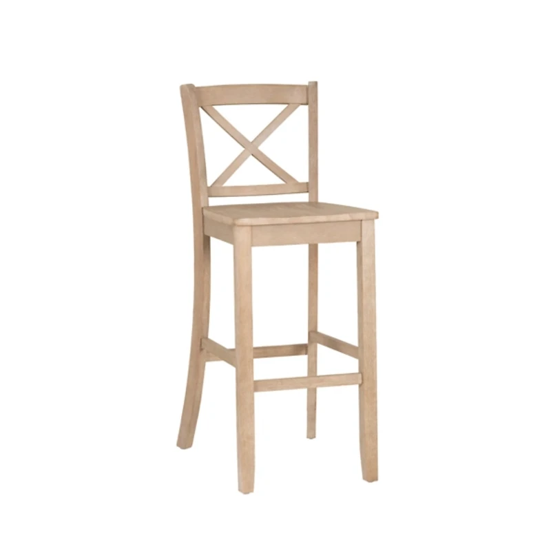 Rustic Graywash Wood X Back Bar Stool
