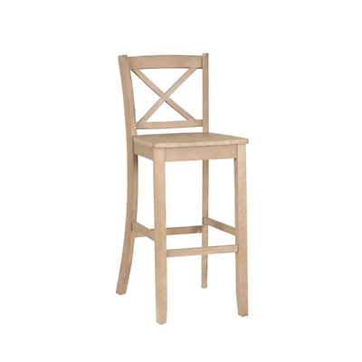 Rustic Graywash Wood X Back Bar Stool