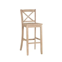 Rustic Graywash Wood X Back Bar Stool