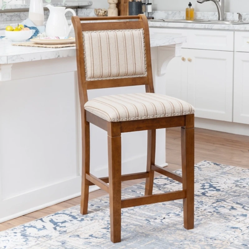 Neutral Stripes Upholstered Emmy Counter Stool