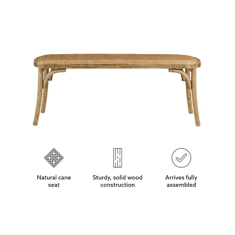 Antique Brown Wood & Rattan Conelly Bench