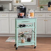 Mint Green Rolling Kitchen Cart with Granite Top