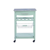 Mint Green Rolling Kitchen Cart with Granite Top