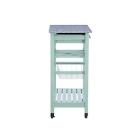 Mint Green Rolling Kitchen Cart with Granite Top