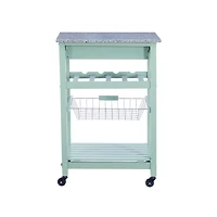Mint Green Rolling Kitchen Cart with Granite Top