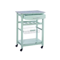 Mint Green Rolling Kitchen Cart with Granite Top