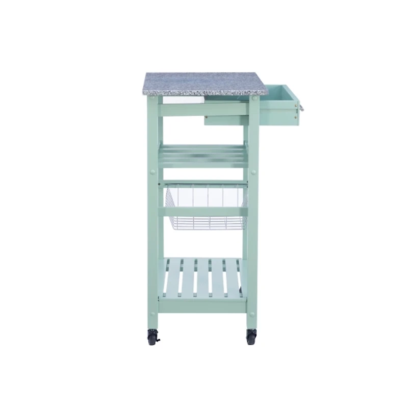 Mint Green Rolling Kitchen Cart with Granite Top