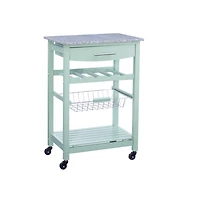 Mint Green Rolling Kitchen Cart with Granite Top