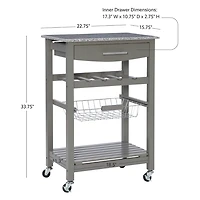 Warm Gray Rolling Kitchen Cart with Granite Top