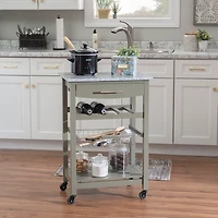 Warm Gray Rolling Kitchen Cart with Granite Top