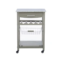 Warm Gray Rolling Kitchen Cart with Granite Top