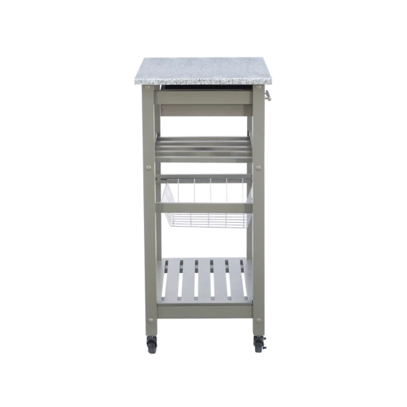 Warm Gray Rolling Kitchen Cart with Granite Top