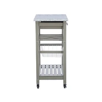 Warm Gray Rolling Kitchen Cart with Granite Top