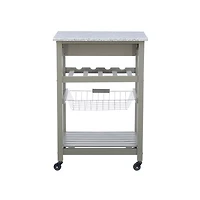 Warm Gray Rolling Kitchen Cart with Granite Top