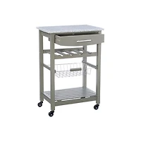 Warm Gray Rolling Kitchen Cart with Granite Top
