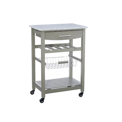 Warm Gray Rolling Kitchen Cart with Granite Top