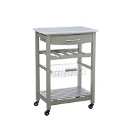Warm Gray Rolling Kitchen Cart with Granite Top