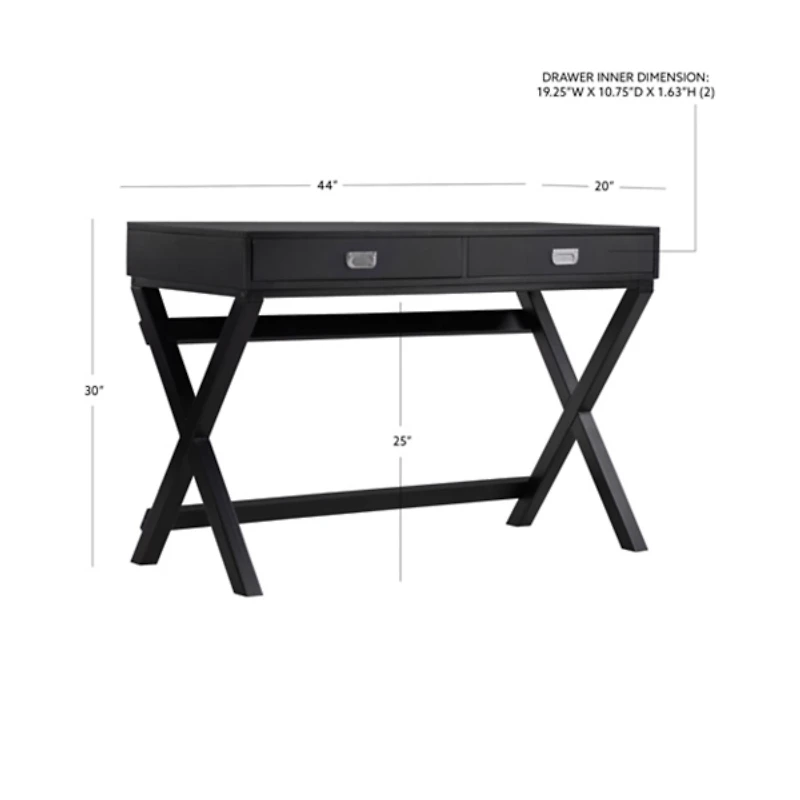 Black Wood 2-Drawer Peggy Desk