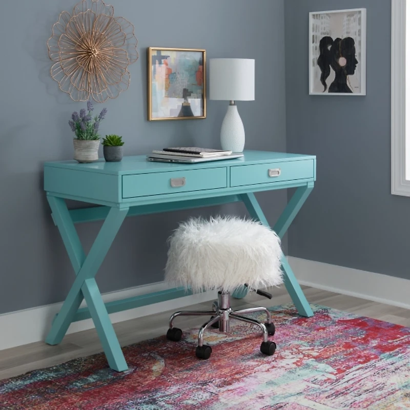Turquoise Wood 2-Drawer Peggy Desk