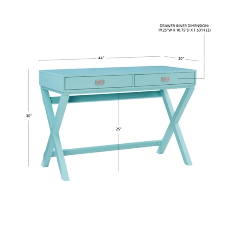 Turquoise Wood 2-Drawer Peggy Desk