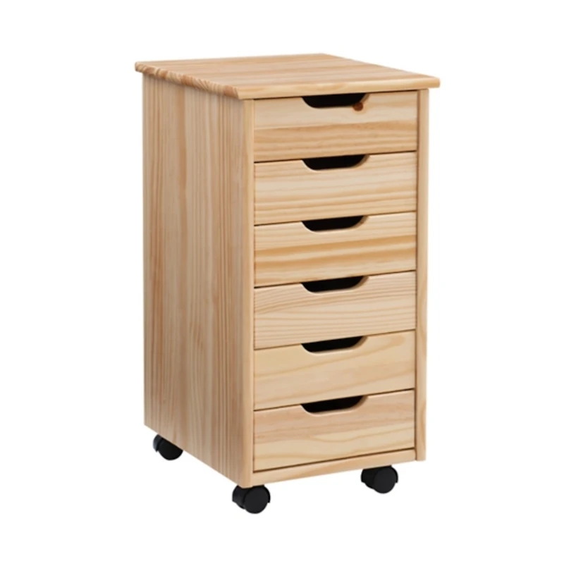 Natural Wood 6-Drawer Cary Storage Cart