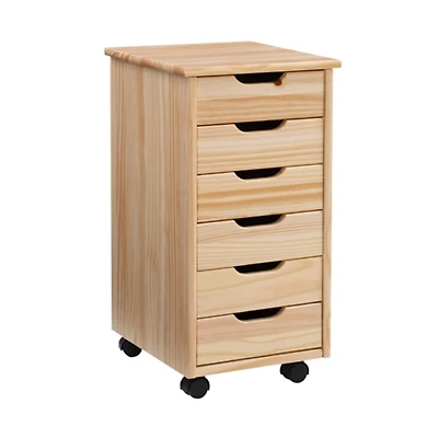 Natural Wood 6-Drawer Cary Storage Cart