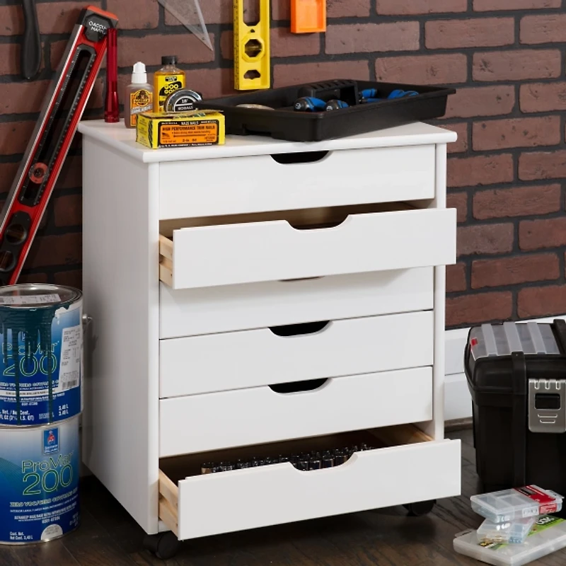 White Wood Wide 6-Drawer Cary Storage Cart
