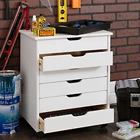 White Wood Wide 6-Drawer Cary Storage Cart
