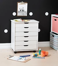 White Wood Wide 6-Drawer Cary Storage Cart