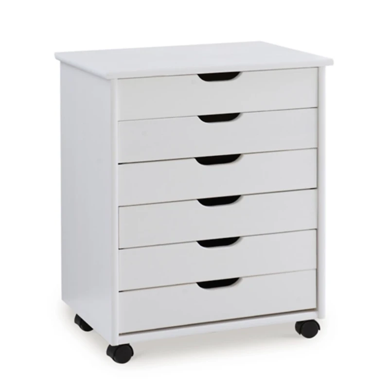 White Wood Wide 6-Drawer Cary Storage Cart