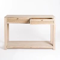 Whitewash Woven Cane 2-Drawer Console Table