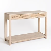 Whitewash Woven Cane 2-Drawer Console Table