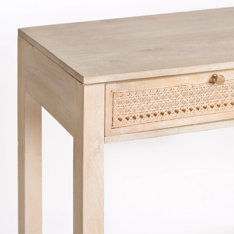 Whitewash Woven Cane 2-Drawer Console Table