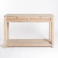 Whitewash Woven Cane 2-Drawer Console Table