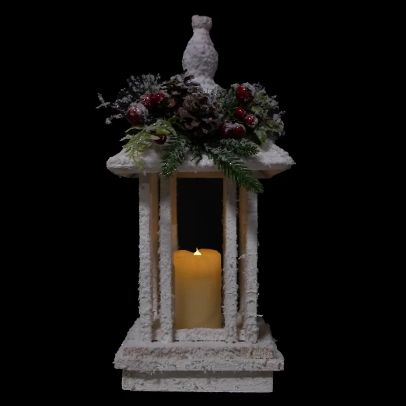 LED White Christmas Lantern with Greenery