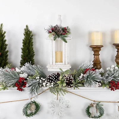 LED White Christmas Lantern with Greenery