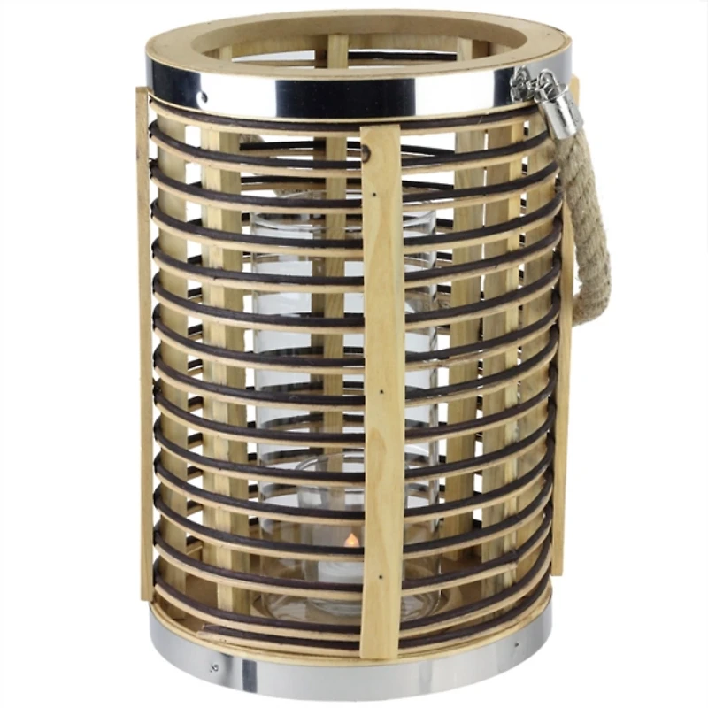 Rattan Hurricane Lantern with Jute Rope
