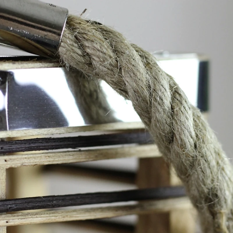 Square Rattan Hurricane Lantern with Jute Rope