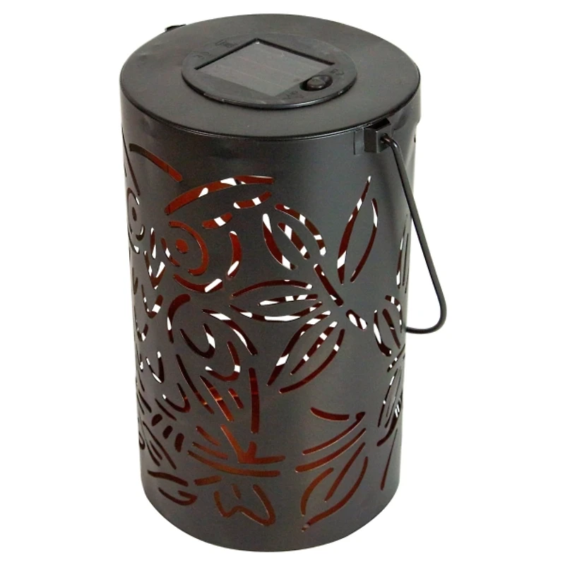 Black Metal Owl Dusk-to-Dawn Outdoor Solar Lantern
