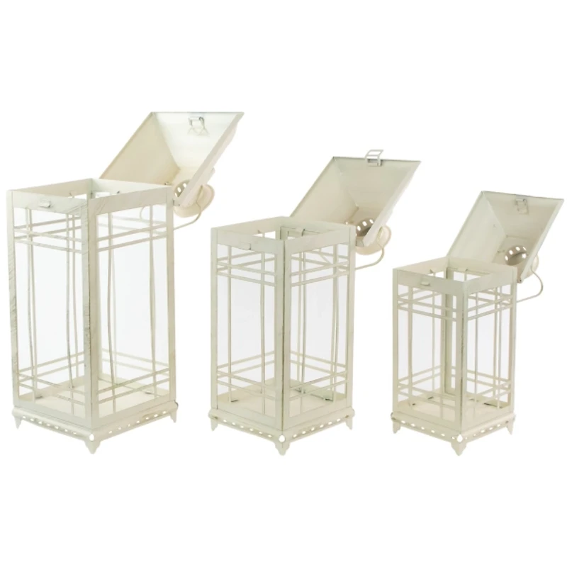 Antique Cream Metal Lanterns, Set of 3