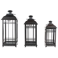 Distressed Black Metal Lanterns, Set of 3