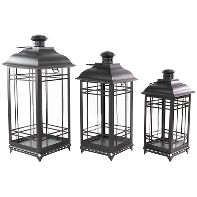Distressed Black Metal Lanterns, Set of 3