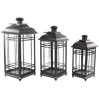 Distressed Black Metal Lanterns, Set of 3