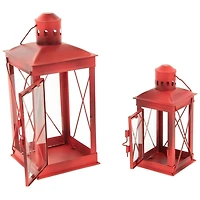 Red Metal Mission Style Lanterns, Set of 2