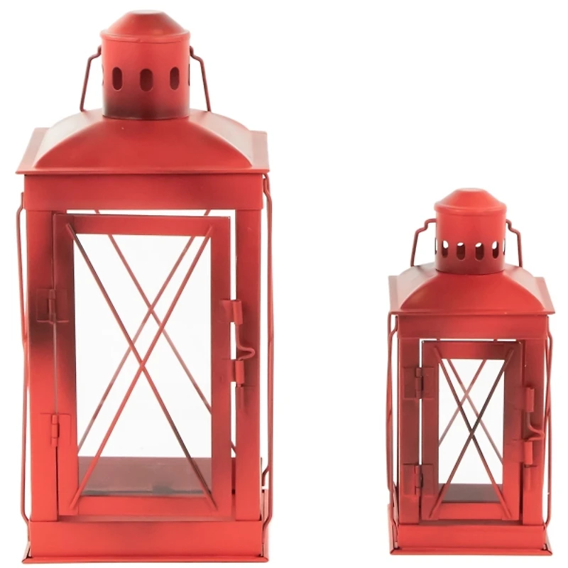 Red Metal Mission Style Lanterns, Set of 2