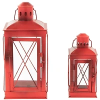 Red Metal Mission Style Lanterns, Set of 2